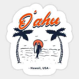 Oahu Hawaii USA Surfing in Hawaii Palm Trees and Ocean Waves Sticker